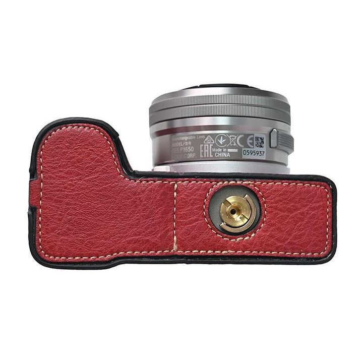 For Sony Alpha ZV-E10 II / ZV-E10M2 Litchi Texture PU Leather Camera Half Case Base(Wine Red)