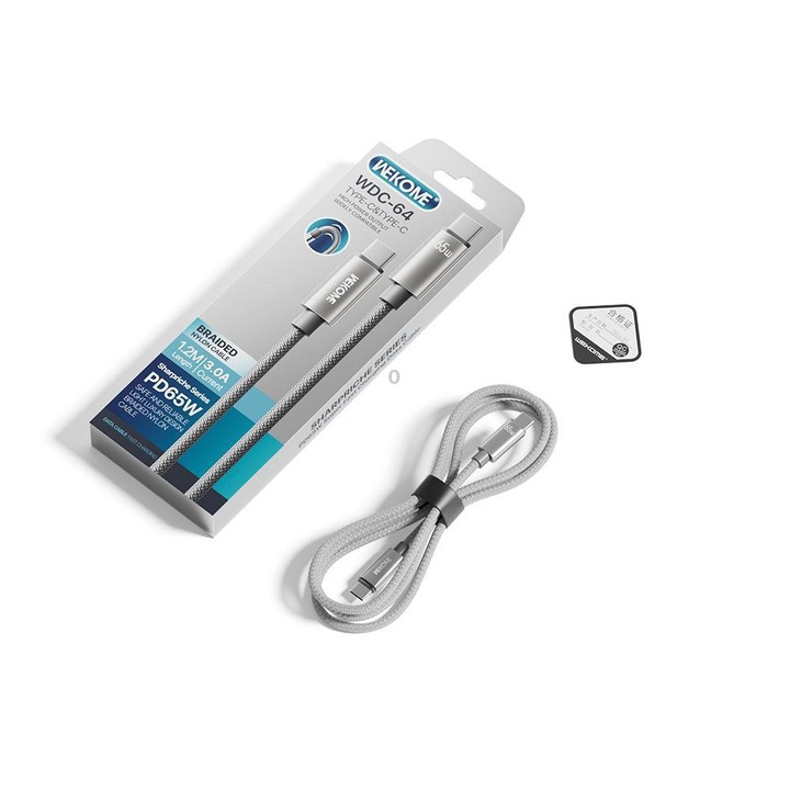 WK WDC-64 PD65W Type-C to Type-C Fast Charging Data Cable, Length: 1.2m(Grey)