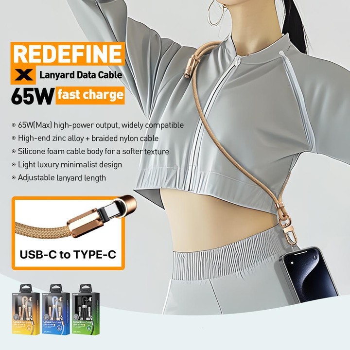 WK WDC-70 65W Type-C to Type-C Phone Lanyard Data Cable, Length: 1.6m(Blue)