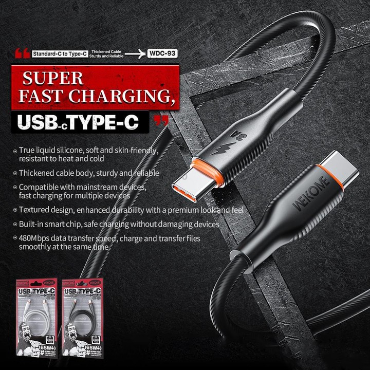 WK WDC-93 65W Type-C to Type-C Silicone Data Cable, Length: 1.2m(White)