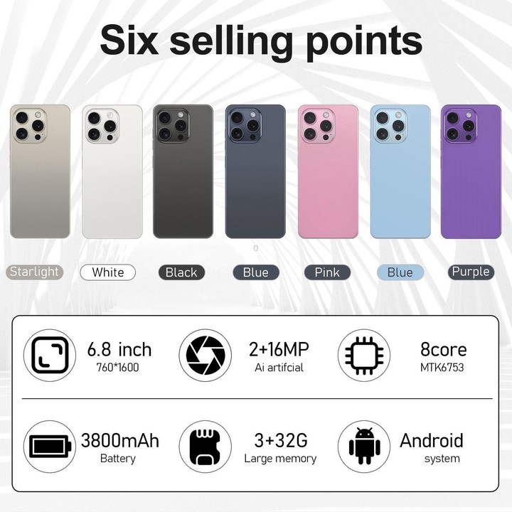 I16 Pro Max / VD1, 3GB+32GB, 6.8 inch Android 10 MTK6753 Octa Core, Network: 4G, Dual SIM, Plug:UK Plug(Sky Blue)