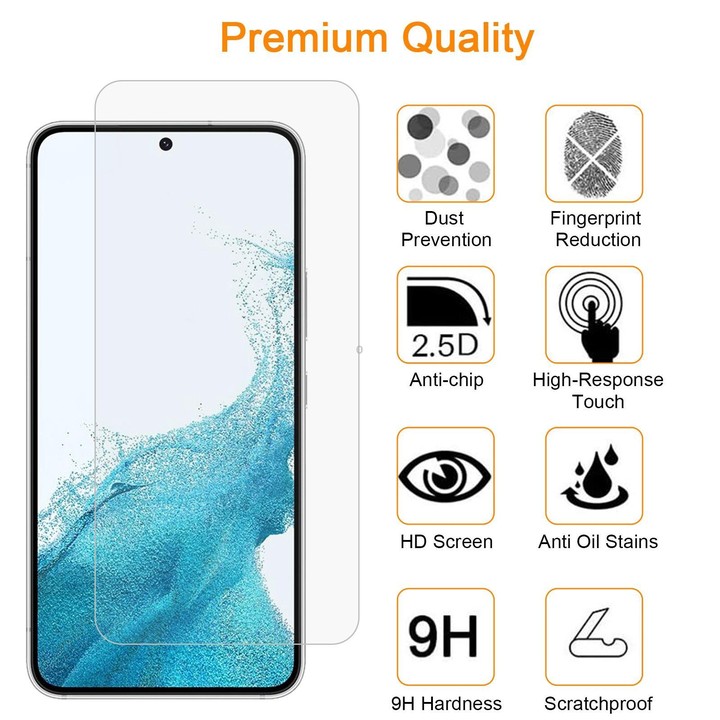 For Samsung Galaxy S22 5G 10pcs xDfind 0.18mm 9H 2.5D High Aluminum Tempered Glass Film, Support Fingerprint Unlocking