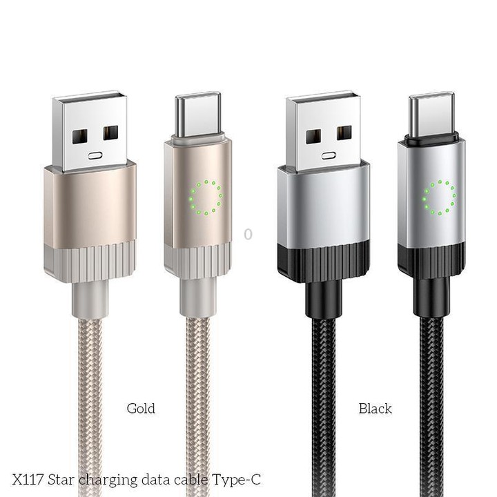 hoco X117 1m Star Fast Charging Data Cable, Interface:USB to Type-C(Black)