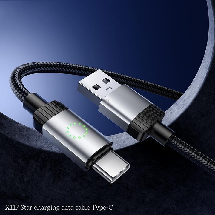 hoco X117 1m Star Fast Charging Data Cable, Interface:USB to Type-C(Black)