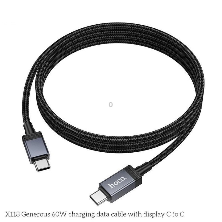 hoco X118 Generous 1m 60W Fast Charging Data Cable with Display, Interface:Type-C to Type-C(Black)