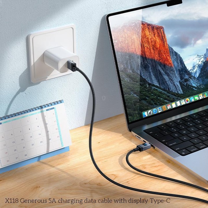hoco X118 Generous 1m 5A Fast Charging Data Cable with Display, Interface:USB to Type-C(Black)