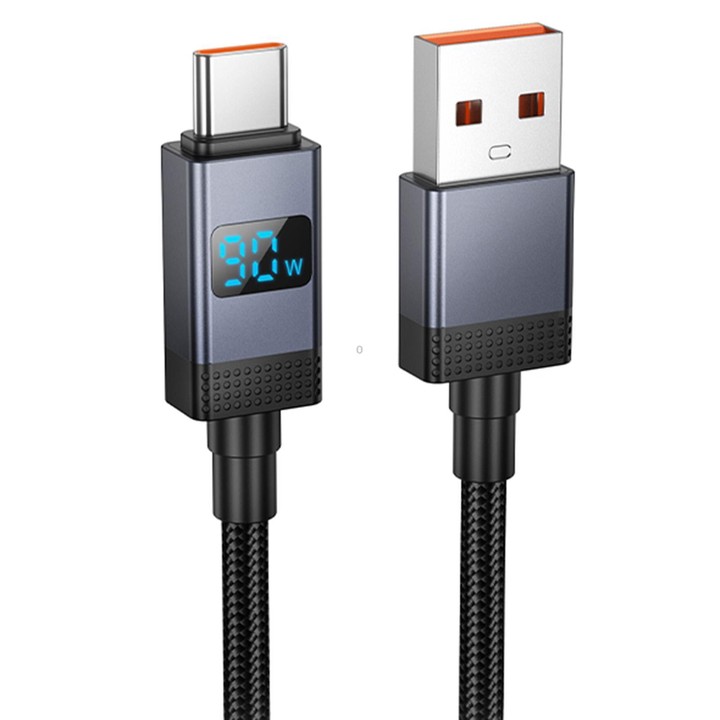hoco X118 Generous 1m 5A Fast Charging Data Cable with Display, Interface:USB to Type-C(Black)