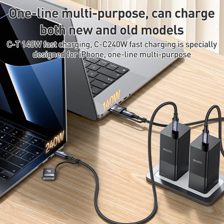 Yesido CA197 2 in 1 240W Type-C to Type-C and MagSafe 3 Magnetic Charging Data Cable, Length: 2m(Black)