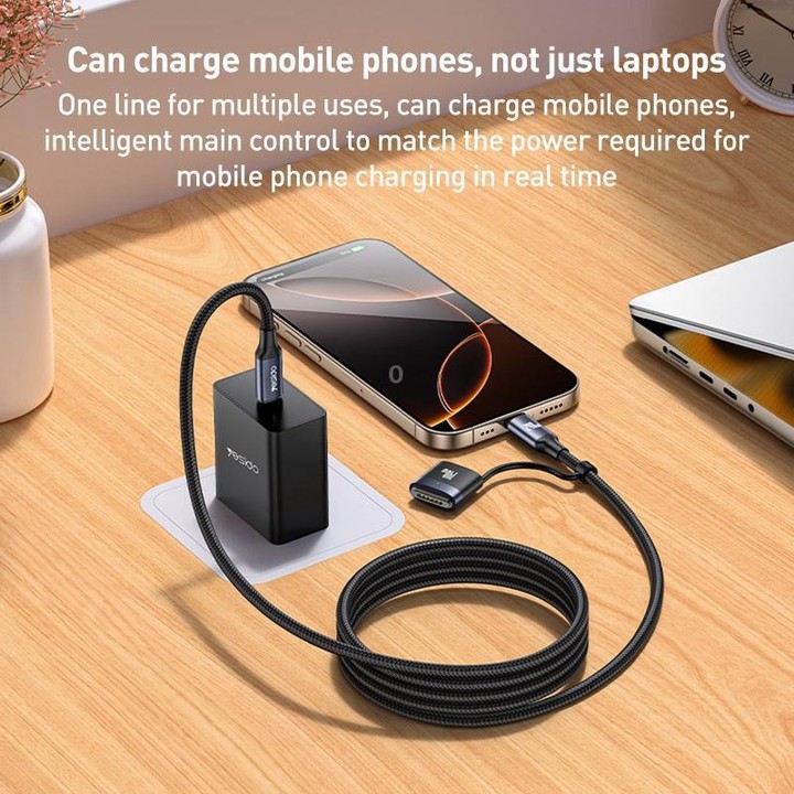 Yesido CA197 2 in 1 240W Type-C to Type-C and MagSafe 3 Magnetic Charging Data Cable, Length: 2m(Black)