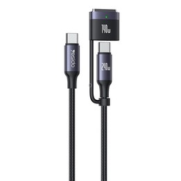Yesido CA197 2 in 1 240W Type-C to Type-C and MagSafe 3 Magnetic Charging Data Cable, Length: 2m(Black)