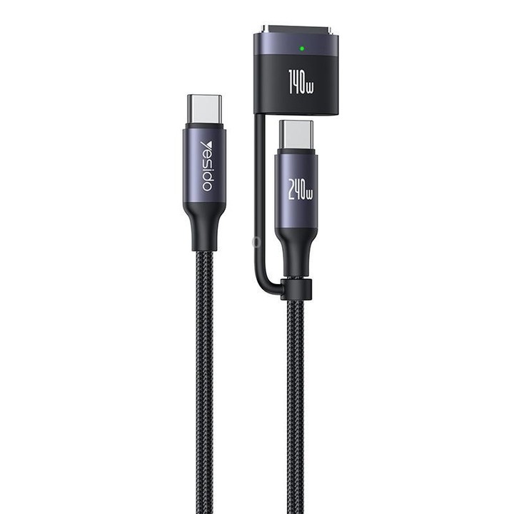 Yesido CA197 2 in 1 240W Type-C to Type-C and MagSafe 3 Magnetic Charging Data Cable, Length: 2m(Black)