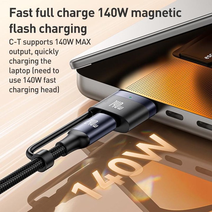 Yesido CA197 2 in 1 240W Type-C to Type-C and MagSafe 3 Magnetic Charging Data Cable, Length: 2m(Black)
