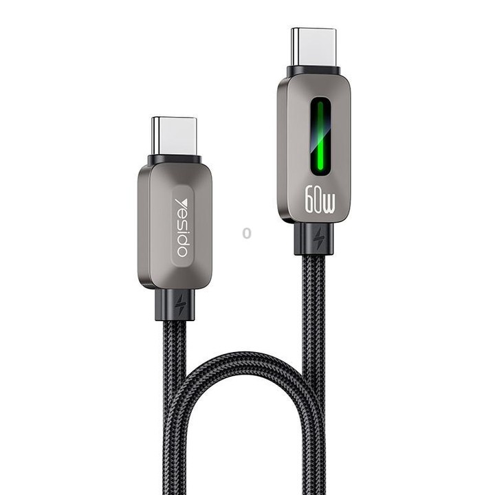 Yesido CA198 60W Type-C to Type-C Streamer Light Data Cable, Length: 1.2m(Grey)