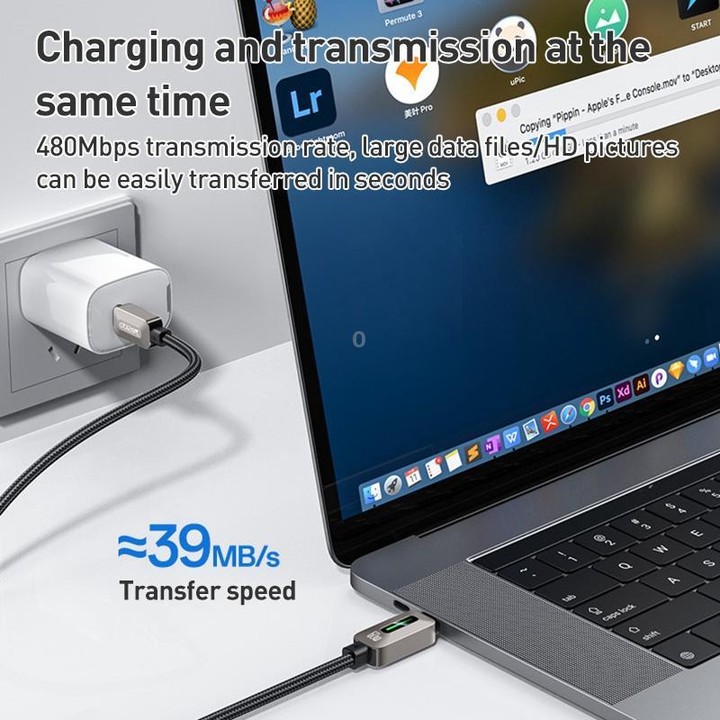 Yesido CA198 60W Type-C to Type-C Streamer Light Data Cable, Length: 1.2m(Grey)