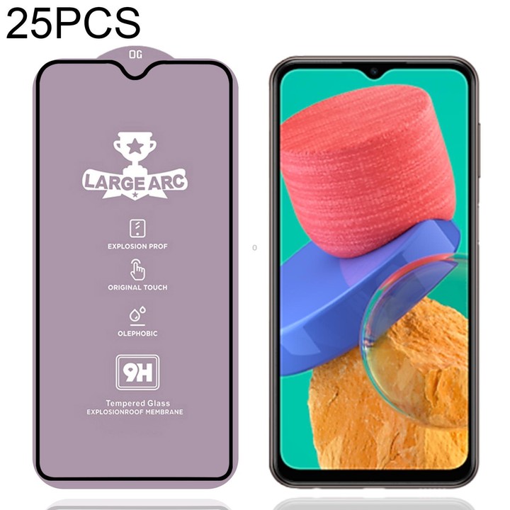 For Samsung Galaxy M33 5G 25pcs 9H 0.4mm High Aluminum Large Arc Tempered Glass Film