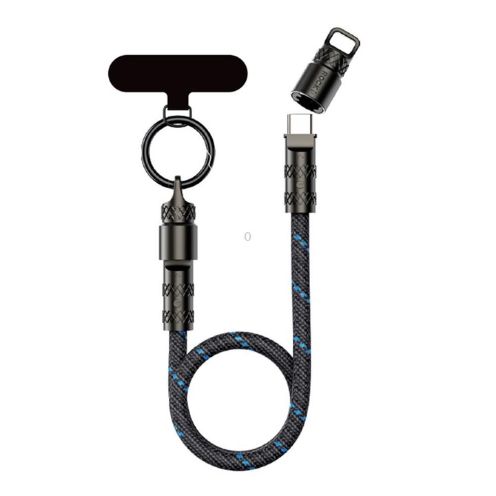 ROCK R15 Type-C to Type-C 60W Phone Lanyard Fast Charging Zinc Alloy Data Cable, Length:30cm(Black)