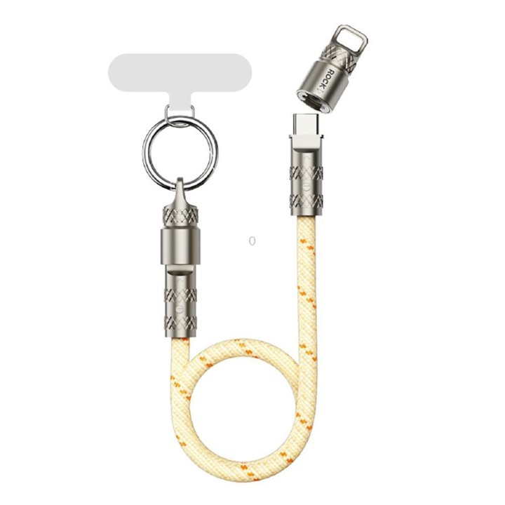 ROCK R15 Type-C to Type-C 60W Phone Lanyard Fast Charging Zinc Alloy Data Cable, Length:30cm(Creamy White)