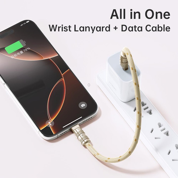 ROCK R15 Type-C to Type-C 60W Phone Lanyard Fast Charging Zinc Alloy Data Cable, Length:30cm(Creamy White)