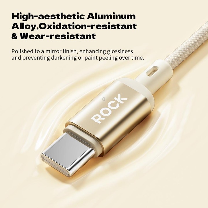 ROCK R18 Type-C to Type-C PD100W Metal Braided Fast Charging Data Cable, Length:1m(Beige)