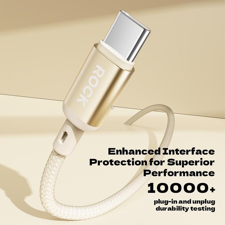 ROCK R18 Type-C to Type-C PD100W Metal Braided Fast Charging Data Cable, Length:1m(Beige)
