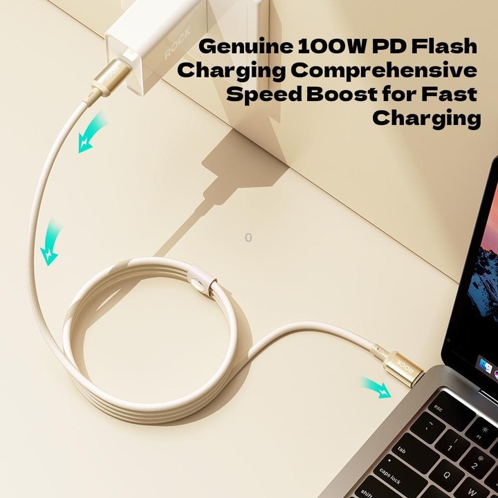 ROCK R18 Type-C to Type-C PD100W Metal Braided Fast Charging Data Cable, Length:1m(Beige)