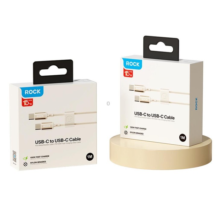 ROCK R18 Type-C to Type-C PD100W Metal Braided Fast Charging Data Cable, Length:1m(Beige)