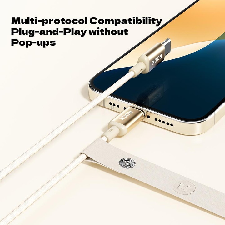 ROCK R18 Type-C to Type-C PD100W Metal Braided Fast Charging Data Cable, Length:1m(Beige)