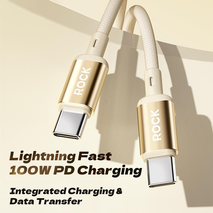 ROCK R18 Type-C to Type-C PD100W Metal Braided Fast Charging Data Cable, Length:1m(Beige)