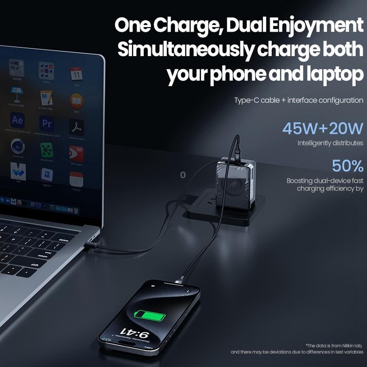 Nillkin IceCore Retractable 65W GaN Fast Charger with Type-C / USB-C Cable, US Plug(Black)