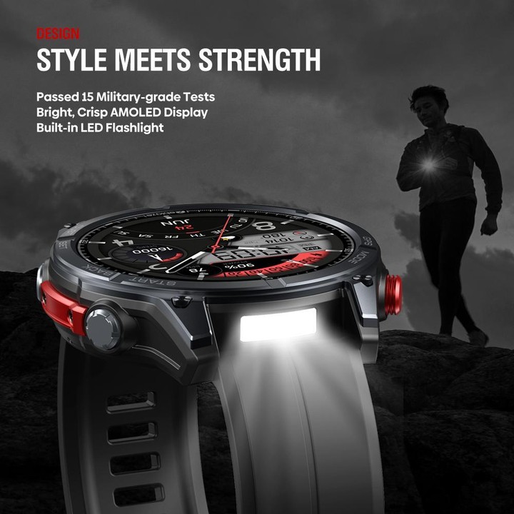 Zeblaze Stratos 4 Rugged Outdoor GPS Smart Watch 1.43 inch Screen 5 ATM & IP69K(Black)