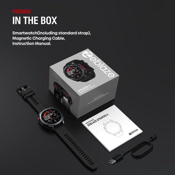 Zeblaze Stratos 4 Rugged Outdoor GPS Smart Watch 1.43 inch Screen 5 ATM & IP69K(Black)