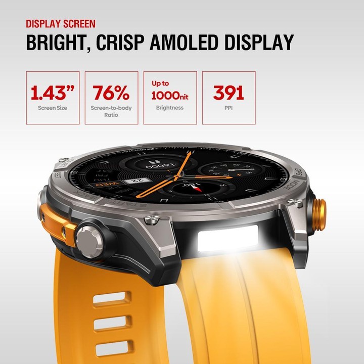 Zeblaze Stratos 4 Rugged Outdoor GPS Smart Watch 1.43 inch Screen 5 ATM & IP69K(Orange)