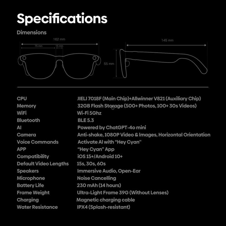 Zeblaze Eyewear AI Shooting Glasses Open-ear Audio AI Assistance(Sunglasses Lenses)