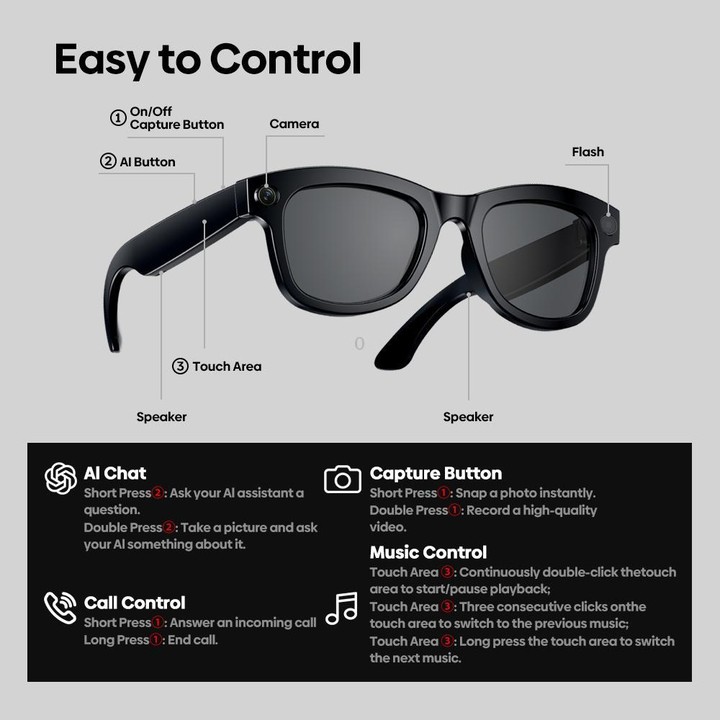 Zeblaze Eyewear AI Shooting Glasses Open-ear Audio AI Assistance(Sunglasses Lenses)