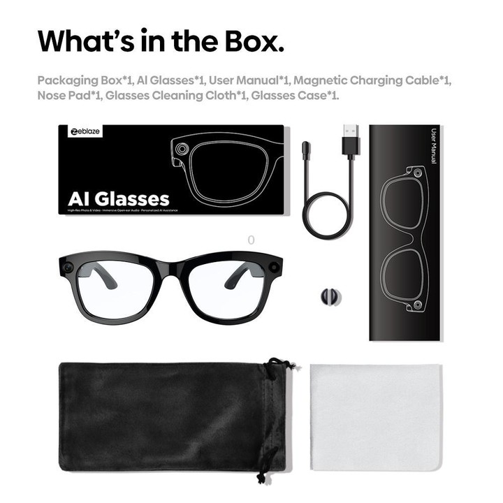 Zeblaze Eyewear AI Shooting Glasses Open-ear Audio AI Assistance(Transparent Lenses)