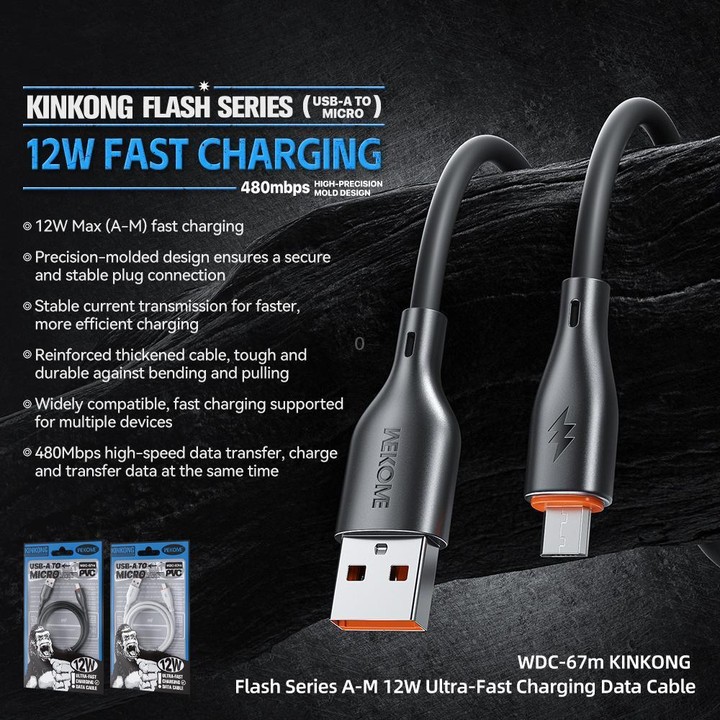 WK WDC-67m Kinkong 1m 12W PVC Data Cable, Interface:USB to Micro(White)
