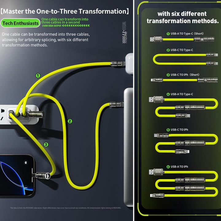 WK WDC-77 Convertible 3 in 1 240W Ultra-Fast ChargingTrue Silicone Data Cable, Interface:6 in 1(Green)
