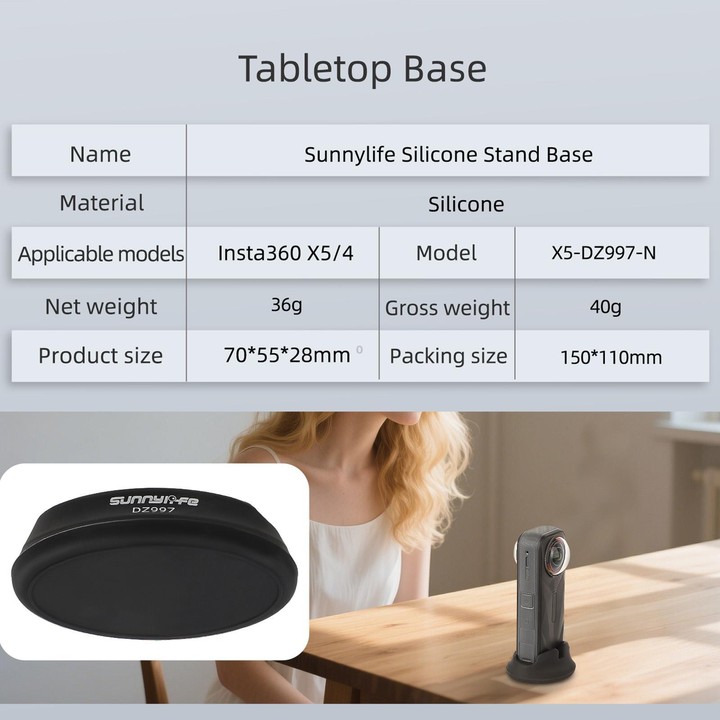 For Insta360 X5 / X4 Sunnylife Silicone Stand Base Tabletop Base(Black)