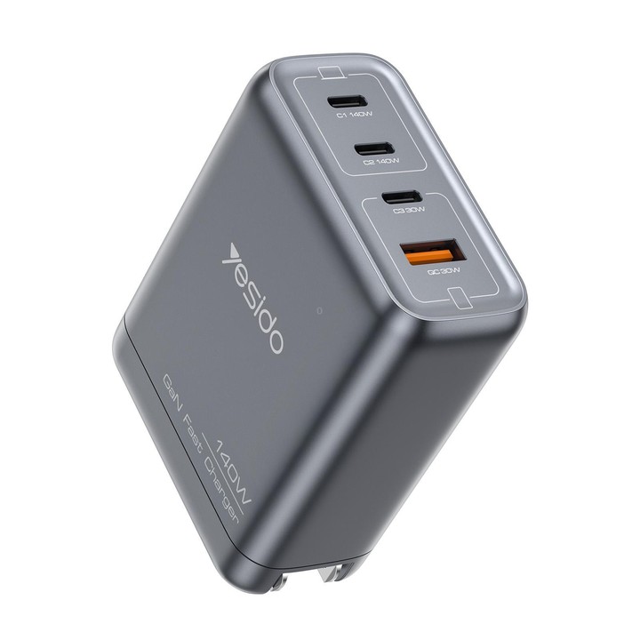 Yesido YC143 140W 4 Ports GaN Fast Charging Charger, 3 x USB-C / Type-C, 1 x USB-A(US Plug)
