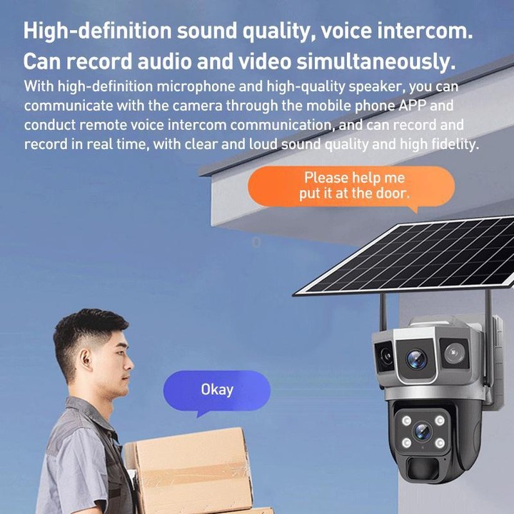 VTS02 4MP Multi-lens Panoramic Solar Surveillance PTZ Dome Camera, Model:Southeast Asia 4G(Black)