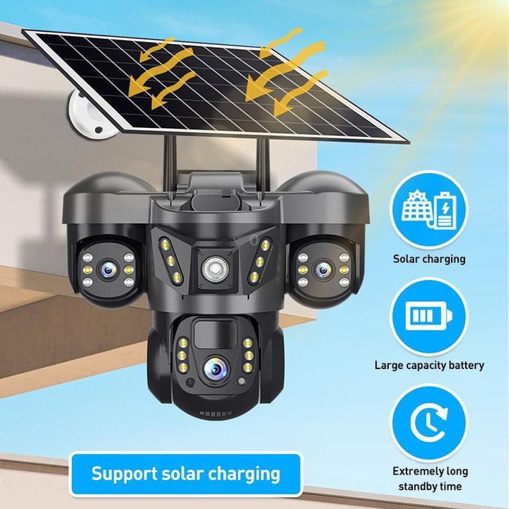 VTS29 6MP Multi-lens Panoramic Solar Surveillance PTZ Dome Camera, Model:Southeast Asia WiFi(Black)