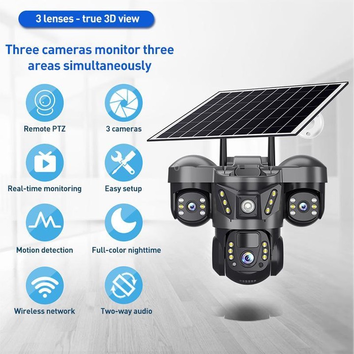 VTS29 6MP Multi-lens Panoramic Solar Surveillance PTZ Dome Camera, Model:Southeast Asia WiFi(Black)