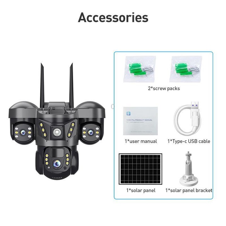 VTS29 6MP Multi-lens Panoramic Solar Surveillance PTZ Dome Camera, Model:Southeast Asia WiFi(Black)