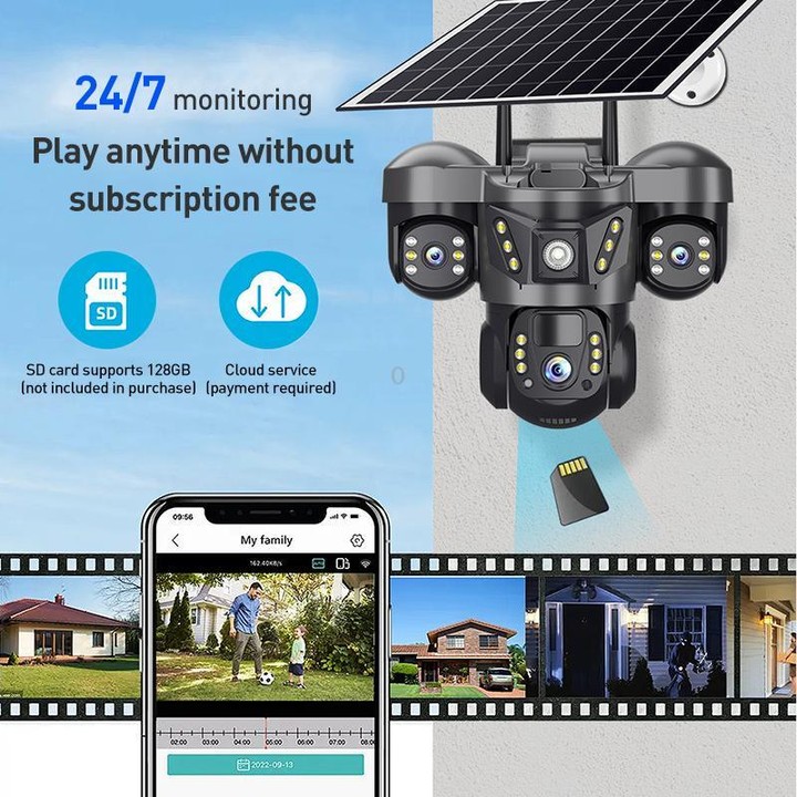VTS29 6MP Multi-lens Panoramic Solar Surveillance PTZ Dome Camera, Model:Southeast Asia WiFi(Black)