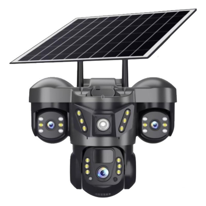 VTS29 6MP Multi-lens Panoramic Solar Surveillance PTZ Dome Camera, Model:Southeast Asia 4G(Black)