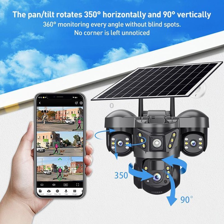 VTS29 6MP Multi-lens Panoramic Solar Surveillance PTZ Dome Camera, Model:Southeast Asia 4G(Black)