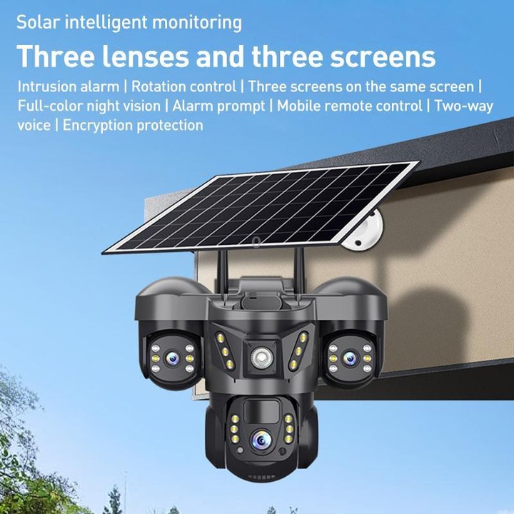 VTS29 6MP Multi-lens Panoramic Solar Surveillance PTZ Dome Camera, Model:Southeast Asia 4G(Black)