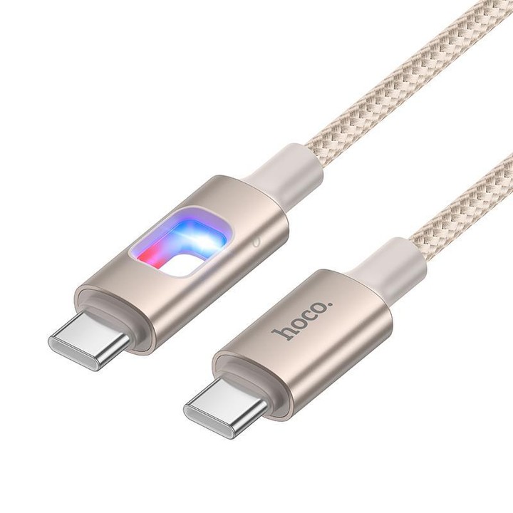 hoco U144 Colorful LED 60W Type-C to Type-C Fast Charging Data Cable, Length: 1.2m(Gold)
