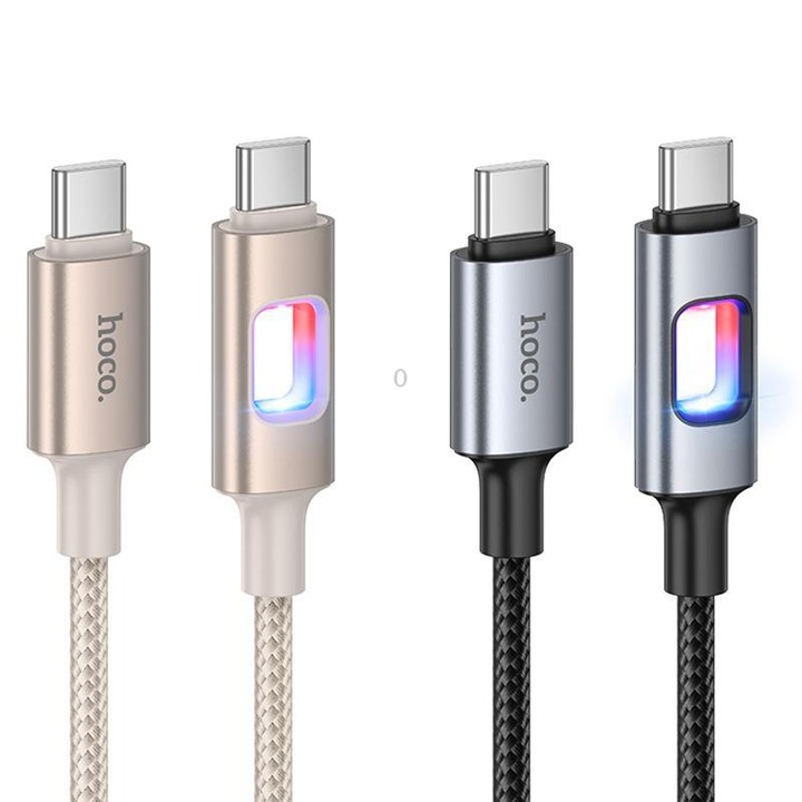 hoco U144 Colorful LED 60W Type-C to Type-C Fast Charging Data Cable, Length: 1.2m(Gold)