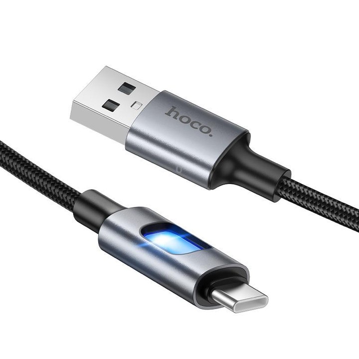 hoco U144 Colorful LED 3A USB to Type-C Charging Data Cable, Length: 1.2m(Black)
